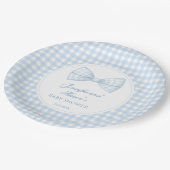 Niedliche, blaue Bogen-Krawatte Boho Babydusche Pappteller (Schrägansicht)