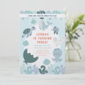 Niedliche blaue Boys unter dem Meereswasser Farbe Einladung (Stehend Vorderseite)