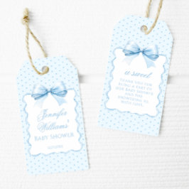 Niedliche blaue Bugband Babydusche Danke Geschenkanhänger