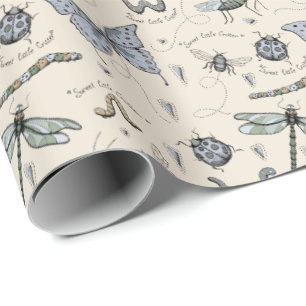 Niedliche blaue Bugs und Insekten Kinder Baby Boy Geschenkpapier