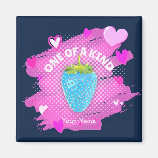 Niedliche Blaue Erdbeere hört eine von einer Art r Magnet (Vorne)