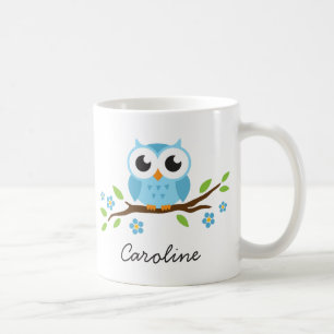 Niedliche blaue Eule auf personalisiertem Namen Kaffeetasse