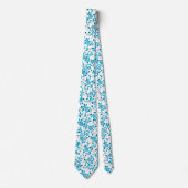Niedliche, blaue Federblumenmuster Krawatte (Vorderseite)