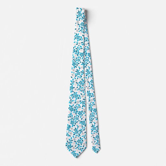 Niedliche, blaue Federblumenmuster Krawatte (Vorderseite)