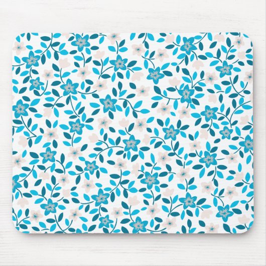 Niedliche, blaue Federblumenmuster Mousepad (Vorne)