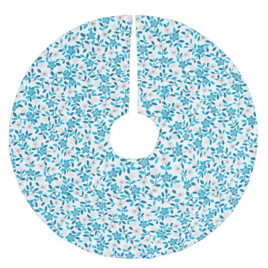 Niedliche, blaue Federblumenmuster Polyester Weihnachtsbaumdecke (Vorderseite)
