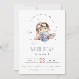 Niedliche blaue Fliege über Teddy Animal Flugzeug  Einladung