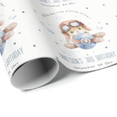 Niedliche blaue Fliege über Teddy Animal Flugzeug  Geschenkpapier (Rolleneckpunkt)