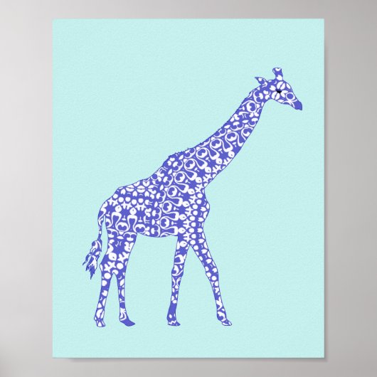 Niedliche blaue Giraffe Kinder Poster (Vorne)