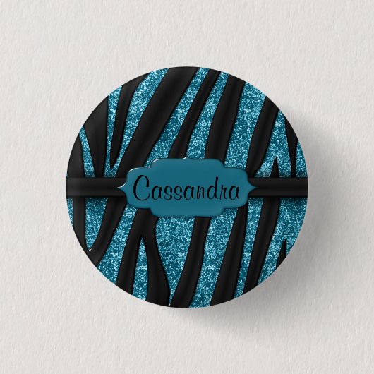 Niedliche blaue Glitterie Zebra Streifen Print Button (Vorderseite)