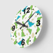 Niedliche blaue grüne Dinosaurier-Kinderuhr Runde Wanduhr (Winkel)