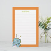 Niedliche blaue Hand gezeichneter Roboter Briefpapier (Stehend Vorderseite)