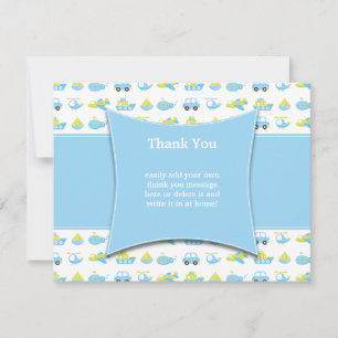 Niedliche blaue Jungs Reisezeit Dank Flachkarte Einladung