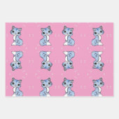 niedliche blaue Katze auf rosa Geschenkpapier Set (Vorderseite 3)