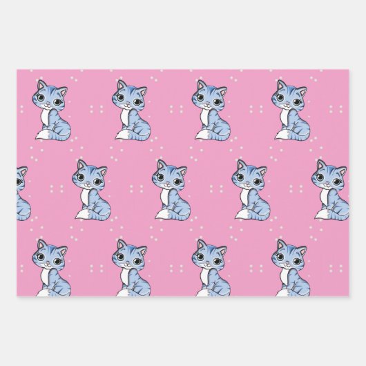 niedliche blaue Katze auf rosa Geschenkpapier Set (Vorderseite 2)