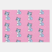 niedliche blaue Katze auf rosa Geschenkpapier Set (Vorderseite)