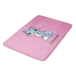 Niedliche blaue Katze auf rosa individuelle Name Badematte