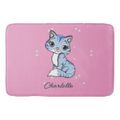 Niedliche blaue Katze auf rosa individuelle Name Badematte (Vorderseite)