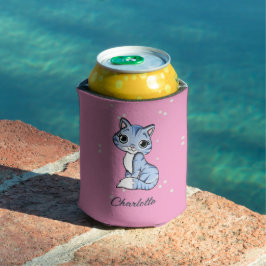Niedliche blaue Katze auf rosa individuelle Name Dosenkühler