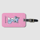 Niedliche blaue Katze auf rosa individuelle Name Gepäckanhänger (Vorderseite (Horizontal))