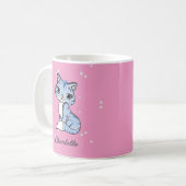 Niedliche blaue Katze auf rosa individuelle Name Kaffeetasse (Vorderseite Links)