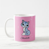 Niedliche blaue Katze auf rosa individuelle Name Kaffeetasse (Links)