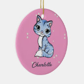 Niedliche blaue Katze auf rosa individuelle Name Keramik Ornament (Rechts)