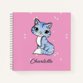 Niedliche blaue Katze auf rosa individuelle Name Notizblock (Vorderseite)