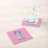 Niedliche blaue Katze auf rosa individuelle Name Rechteckiger Pappuntersetzer (Vor Ort)