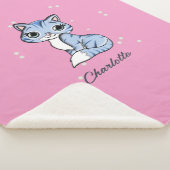 Niedliche blaue Katze auf rosa individuelle Name Sherpadecke (3/4)
