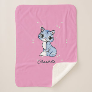 Niedliche blaue Katze auf rosa individuelle Name Sherpadecke
