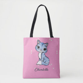 Niedliche blaue Katze auf rosa individuelle Name Tasche