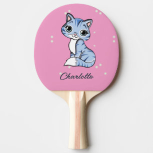Niedliche blaue Katze auf rosa individuelle Name Tischtennis Schläger