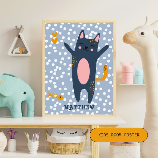 Niedliche blaue Katze - Blaue Kinder Schlafzimmer Poster