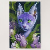 Niedliche blaue Katze in violetten Blumen Puzzle (Vertikal)
