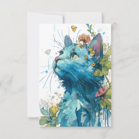 Niedliche blaue Katze mit Blume Dankeskarte (Vorderseite)