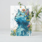 Niedliche blaue Katze mit Blume Dankeskarte (Stehend Vorderseite)