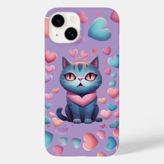 Niedliche blaue Katze mit Herz Hoodie | Kawaii Val Case-Mate iPhone Hülle (Rückseite)