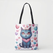 Niedliche blaue Katze mit Herz Hoodie | Kawaii Val Tasche (Vorderseite)