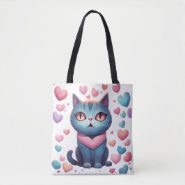 Niedliche blaue Katze mit Herz Hoodie | Kawaii Val Tasche
