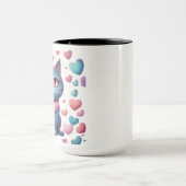 Niedliche blaue Katze mit Herz Hoodie | Kawaii Val Tasse (Zentrum)