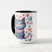 Niedliche blaue Katze mit Herz Hoodie | Kawaii Val Tasse (Vorderseite Links)