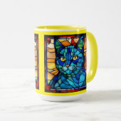 Niedliche blaue Katzen-Kaffeetasse Tasse (VorderseiteRechts)