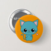 Niedliche blaue Kawaii Katze Button (Vorne & Hinten)