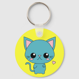 Niedliche blaue Kawaii Katze Schlüsselanhänger