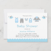 Niedliche blaue Kleidung | Kinderdusche Einladung (Vorderseite)