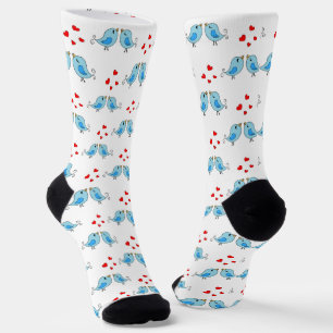 Niedliche Blaue Kleine Vögel auf Weiß Socken