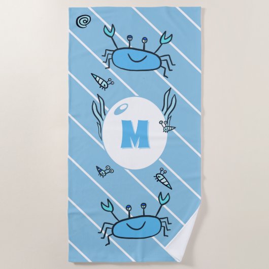 Niedliche Blaue Krebstiere Kids Monogram Beach Tow Strandtuch (Vorderseite)