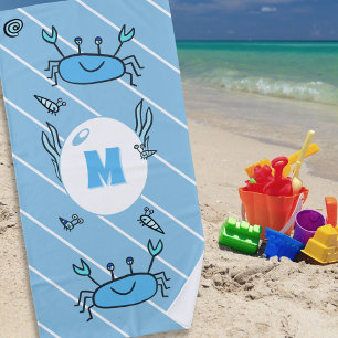 Niedliche Blaue Krebstiere Kids Monogram Beach Tow Strandtuch