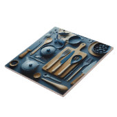 Niedliche blaue Küche Utensitic Tapete Fliese (Seite)